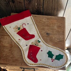 Vintage Festive Red and White Christmas Stocking